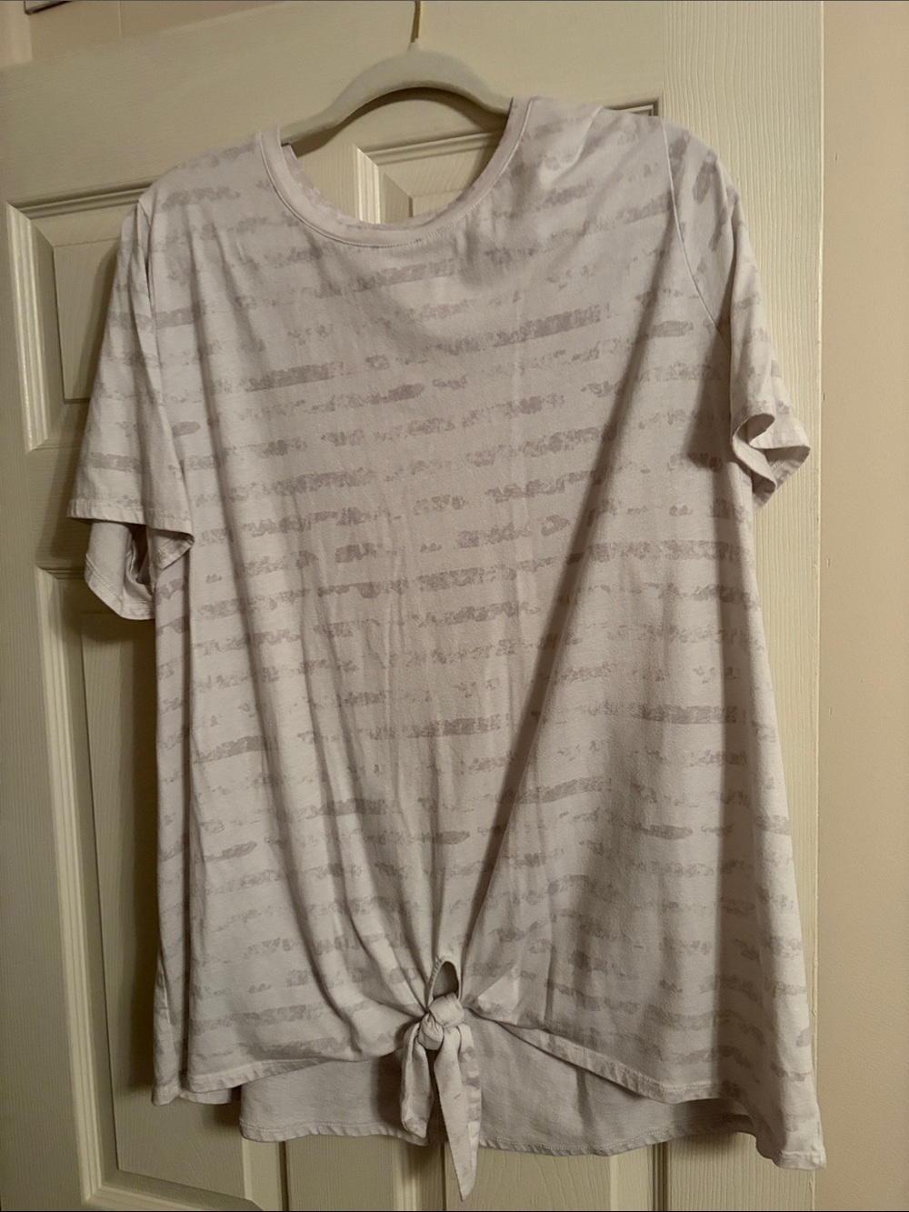 Lane Bryant Light Beige Short Sleeve Tie-Front Shirt